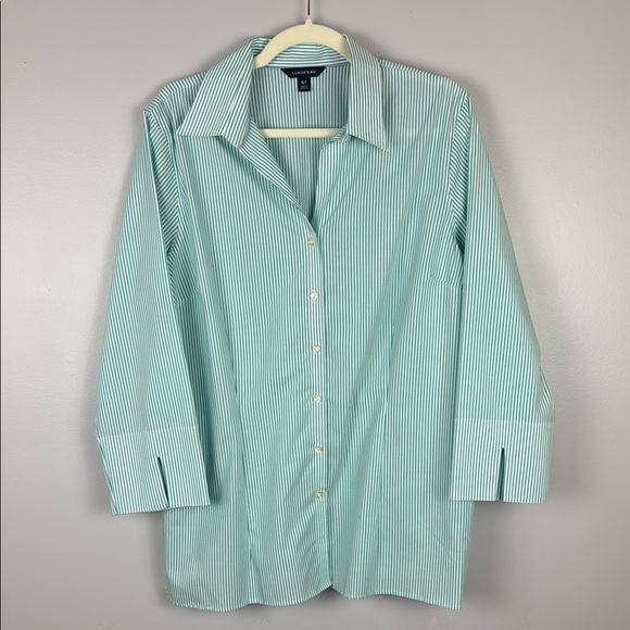 Lands' End Aqua and White Striped Blouse Size 16T - Picture 2 of 10